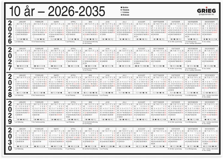 BildePlatekalender Grieg A4 10 År 2026-2035