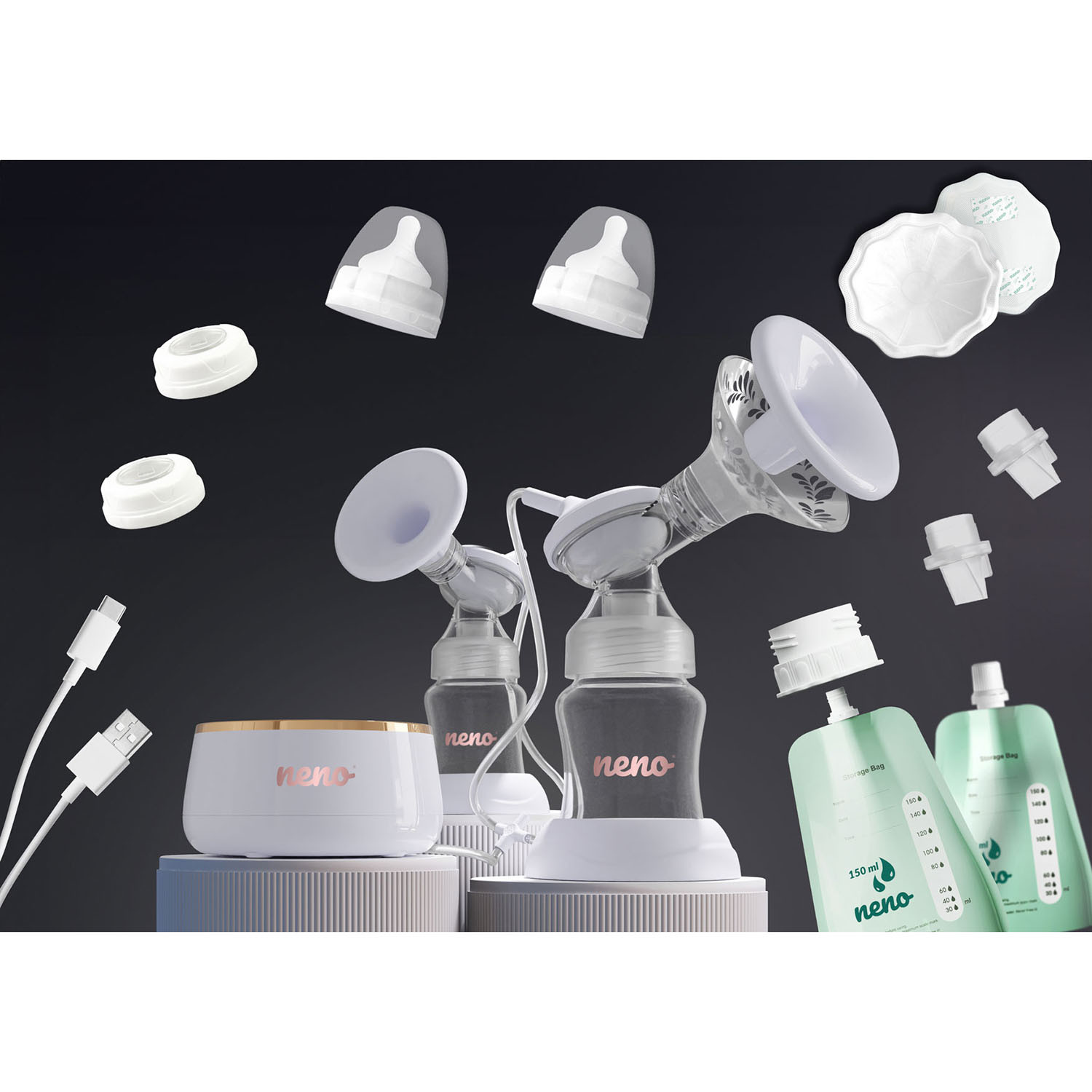 NENO Breast Pump Electric Bella Twin Moon White