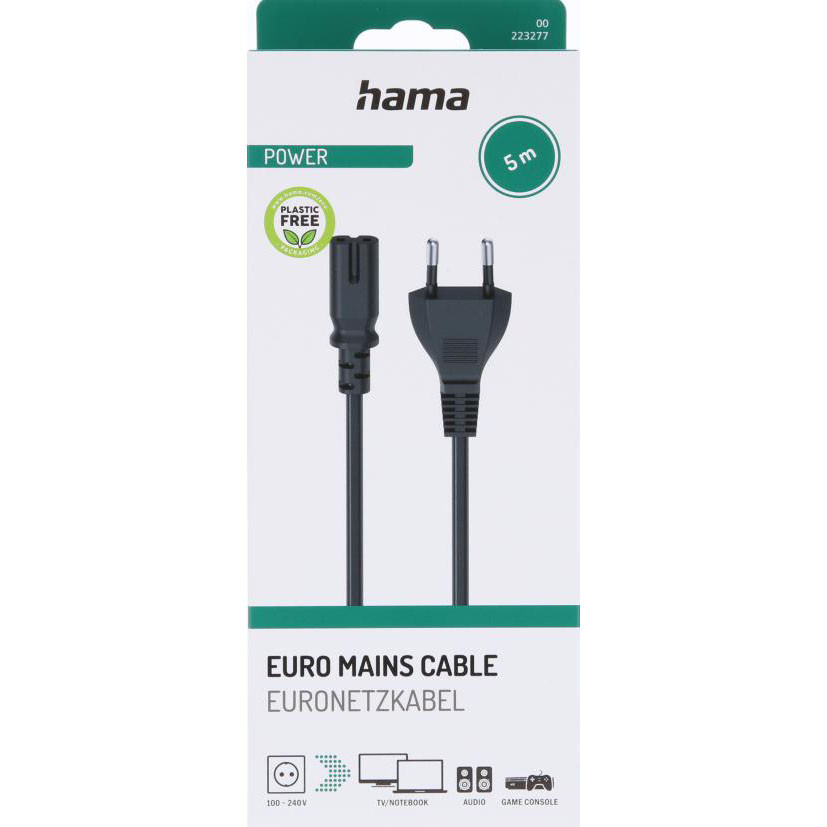HAMA Mains Cable Euro Plug Black 5.0m