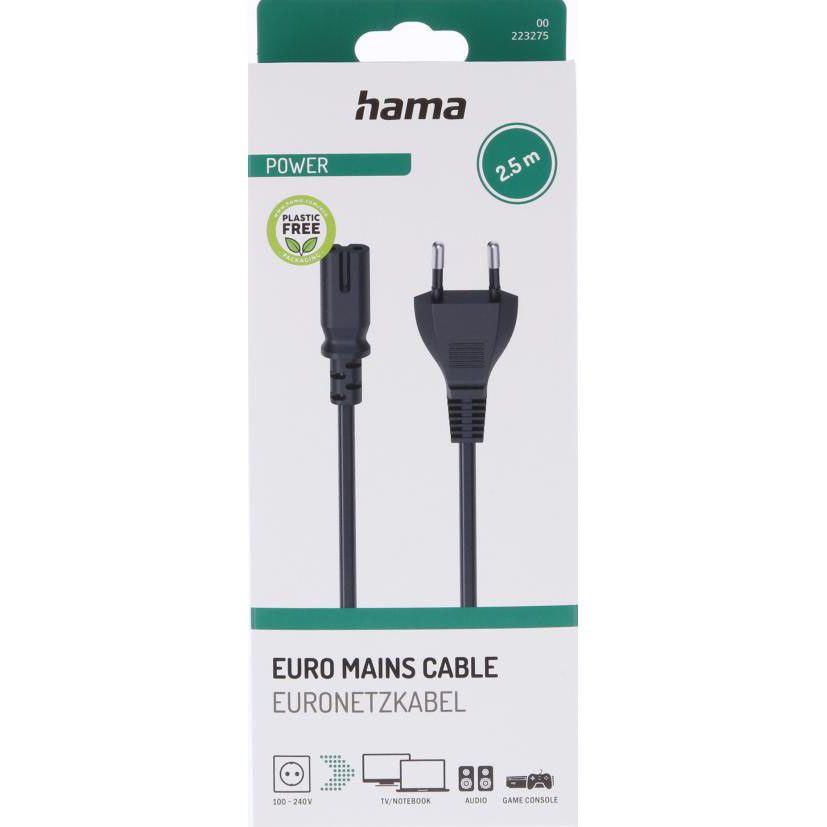 HAMA Mains Cable Euro Plug Black 2.5m