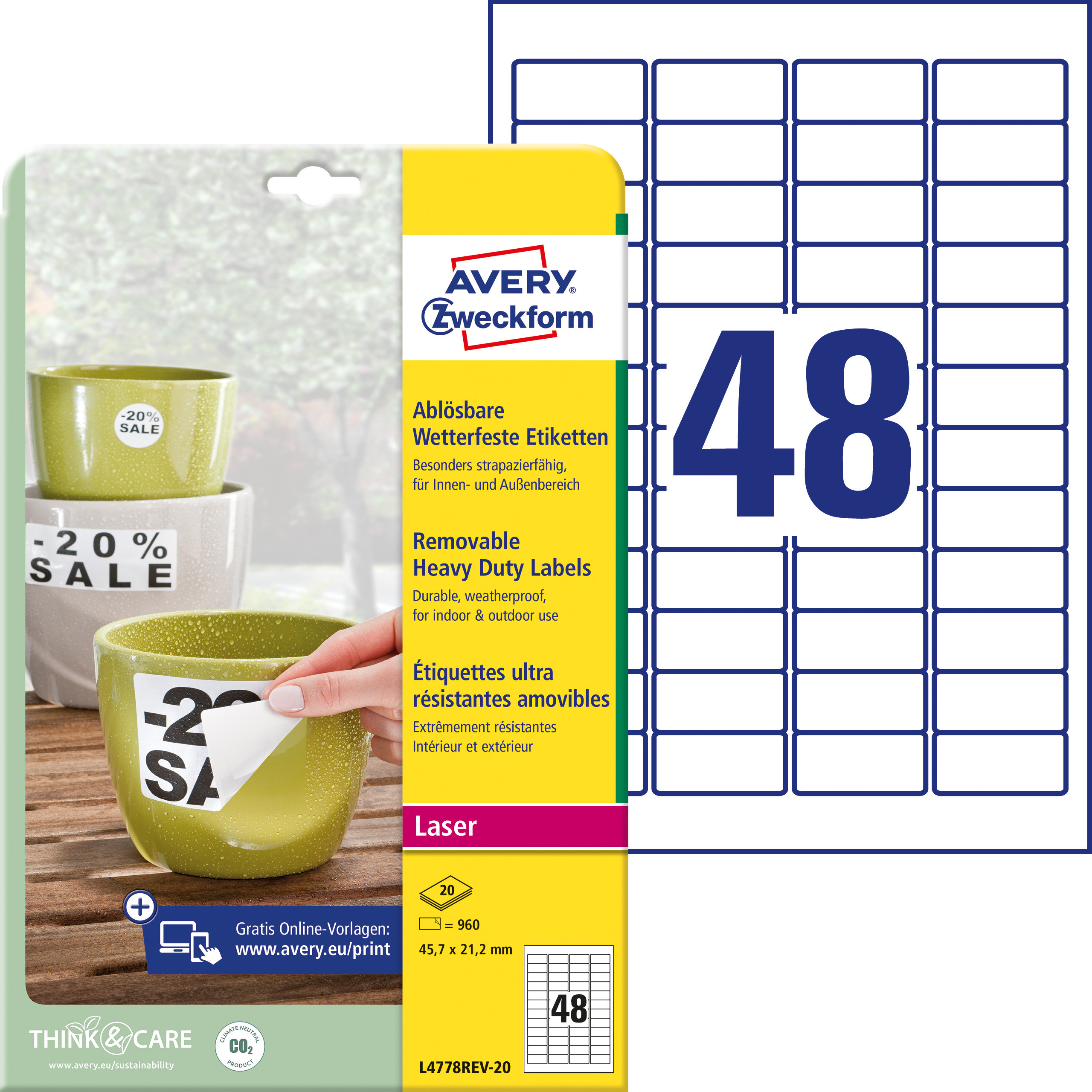 Etikett Avery Sterk Avtag 45,7X21,2 (960 stk)