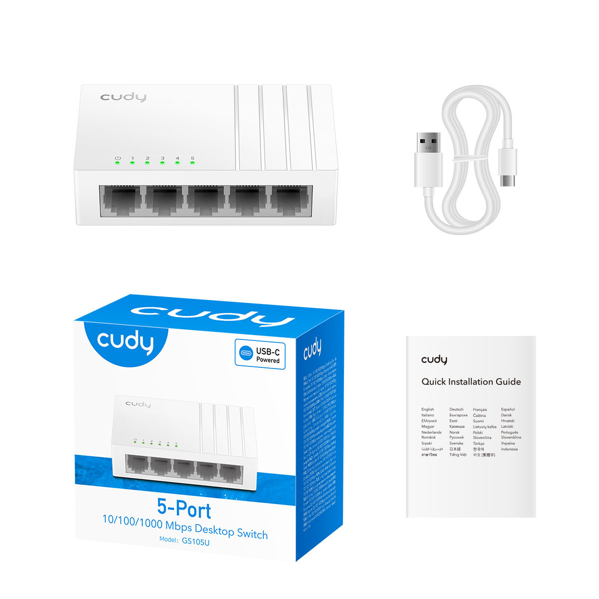 CUDY Switch GS105U 5-port Gigabit USB-C