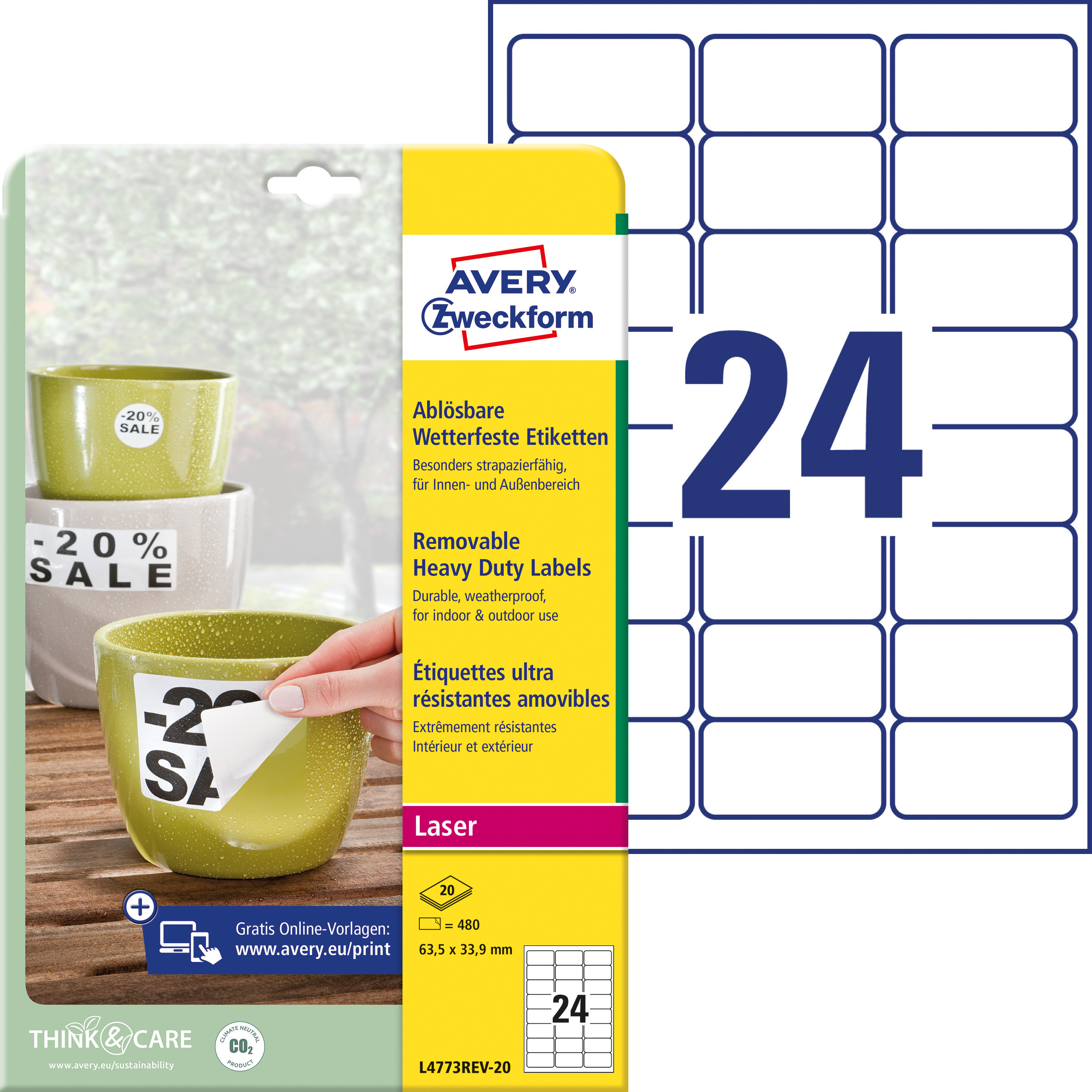 AVERY Avtakbar vrbestandig etiket 63,5x33,9mm (480)