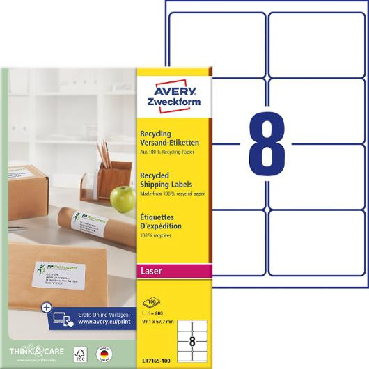 Etikett Avery Resirkulert 99,1X67,7 (800 stk)
