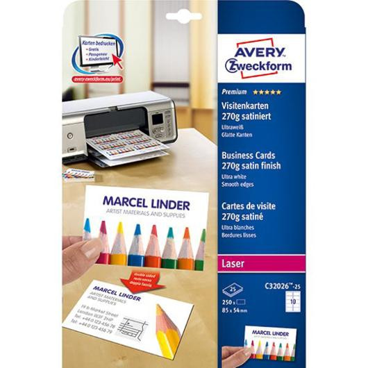 BildeVisittkort Avery 85X54Mm Matt Hvit (250 stk)