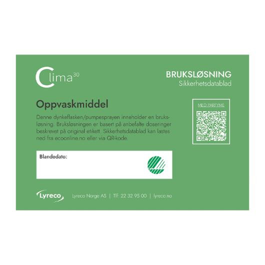 BildeBruksetikett Clima30 Oppvaskmiddel