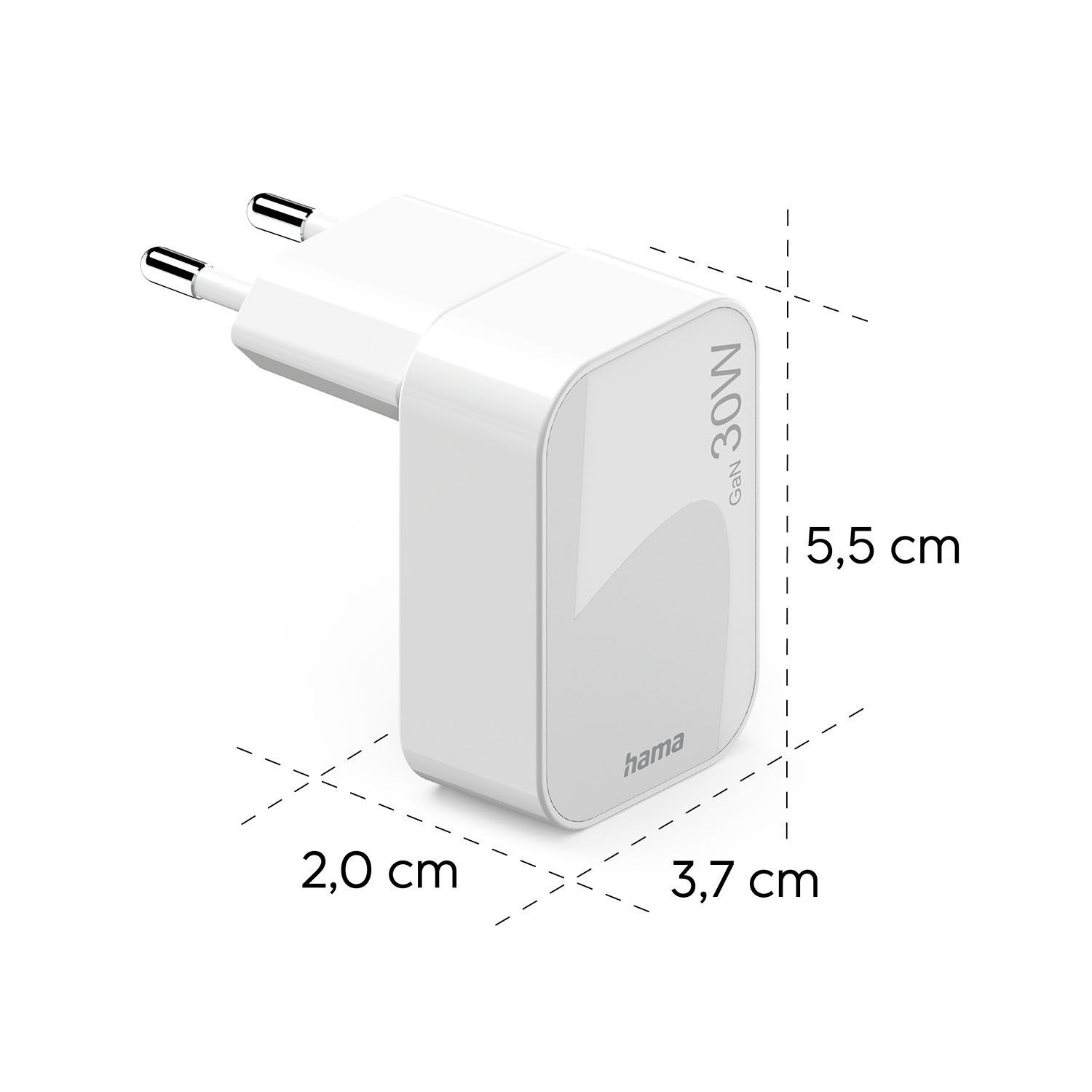 HAMA Fast Folding Mini Charger 1xUSB-C GaN PD 30W White