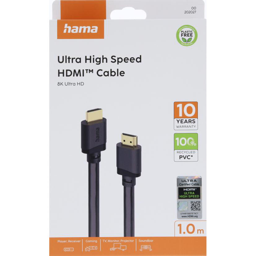 HAMA Cable HDMI Ultra High Speed 8K 48Gbit/s 1.0m Gold