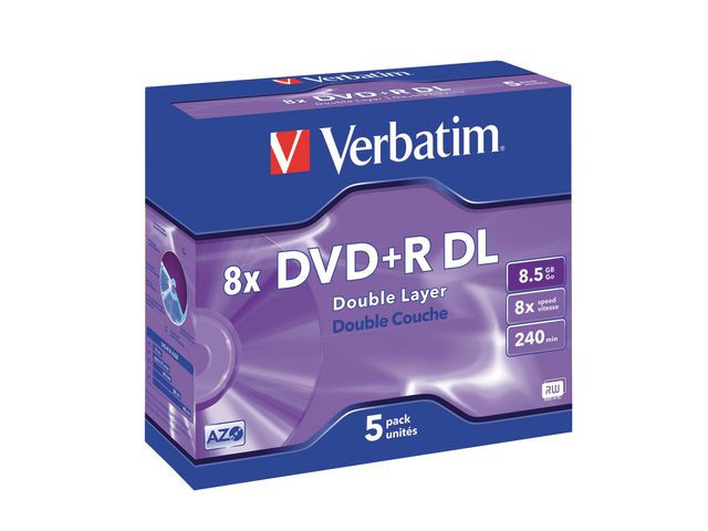Dvd+R Verbatim Dl 8.5Gb 8X Jewelcase (5 stk)