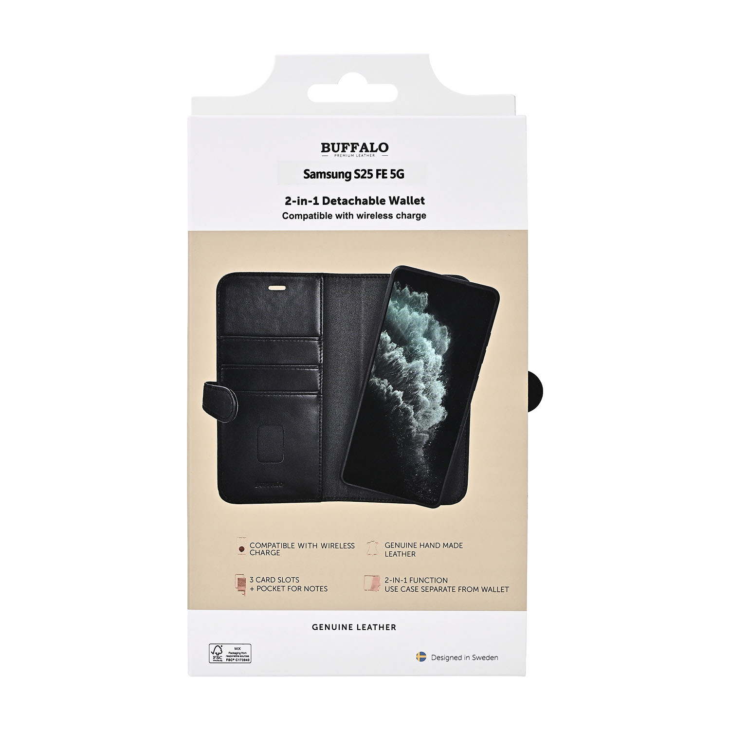 BUFFALO 2in1 Wallet Leather 3 card Samsung S25 FE 5G Black