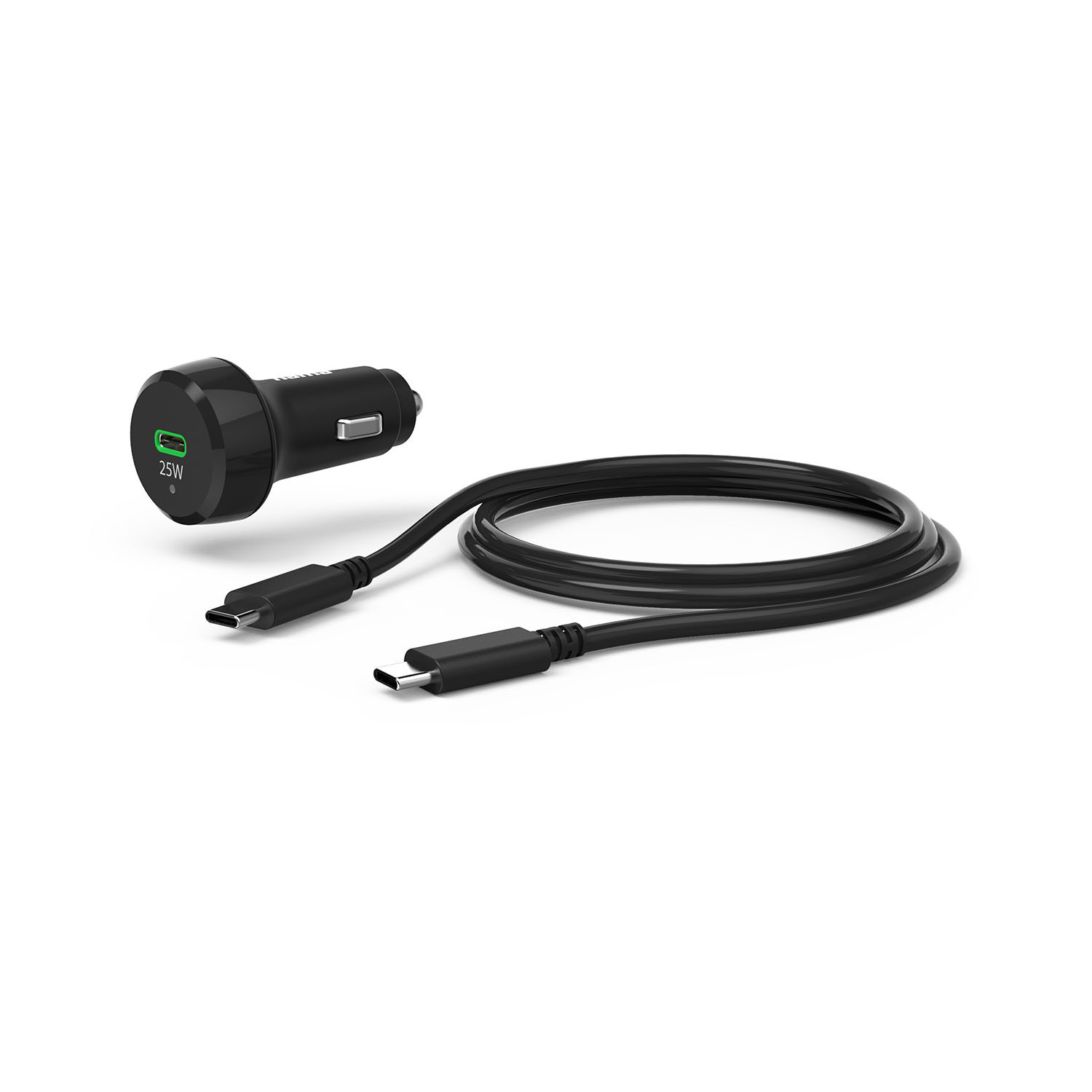 HAMA Car Charger 12-24V w. C to C cable PD 25W 1xUSB-C  Cable 1m Black
