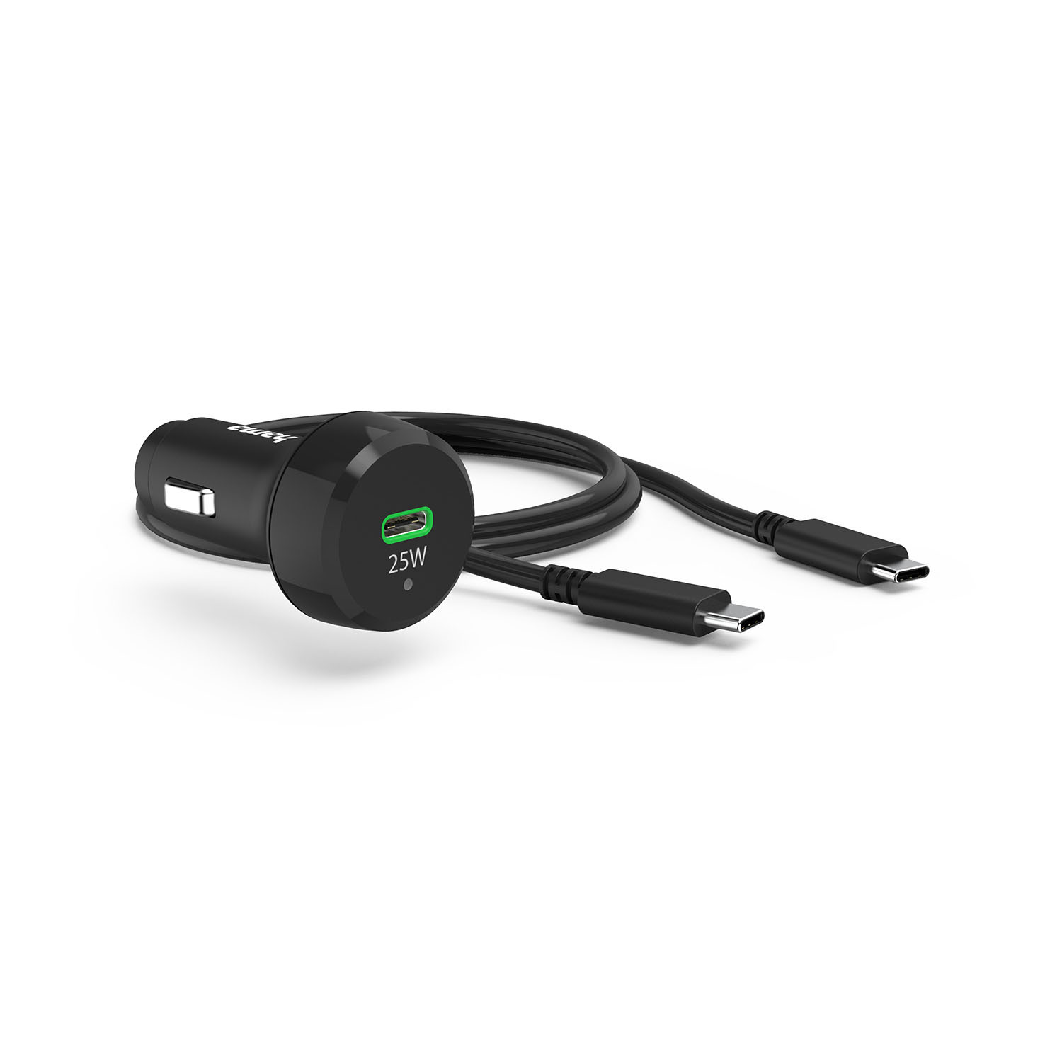 HAMA Car Charger 12-24V w. C to C cable PD 25W 1xUSB-C  Cable 1m Black