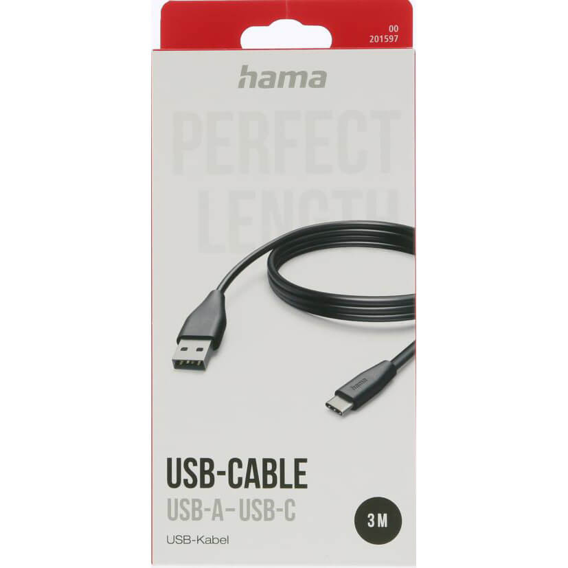 HAMA Charging Cable USB-A to USB-C Black 3.0m