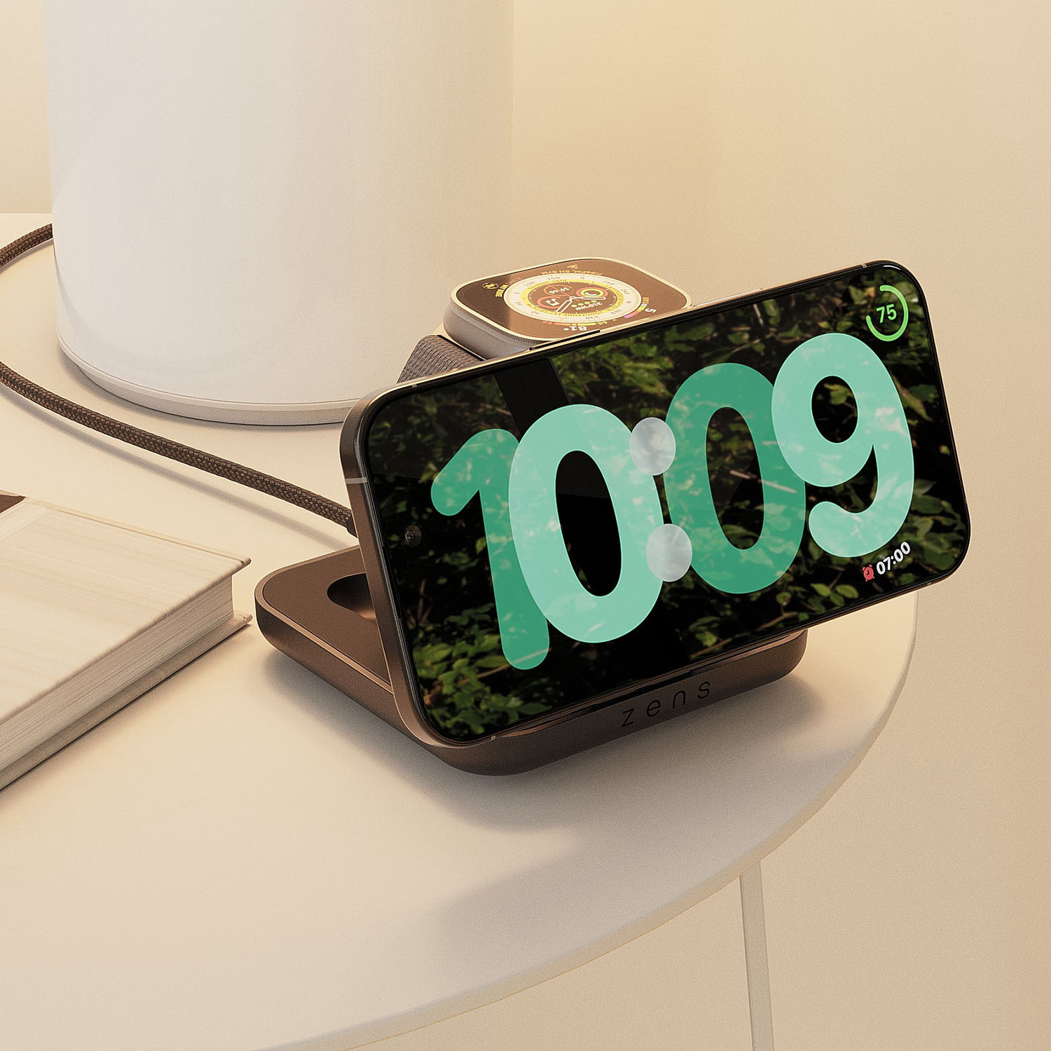 ZENS Charger Nightstand Pro 2 Duo Qi2 and Apple Watch Aluminium Black