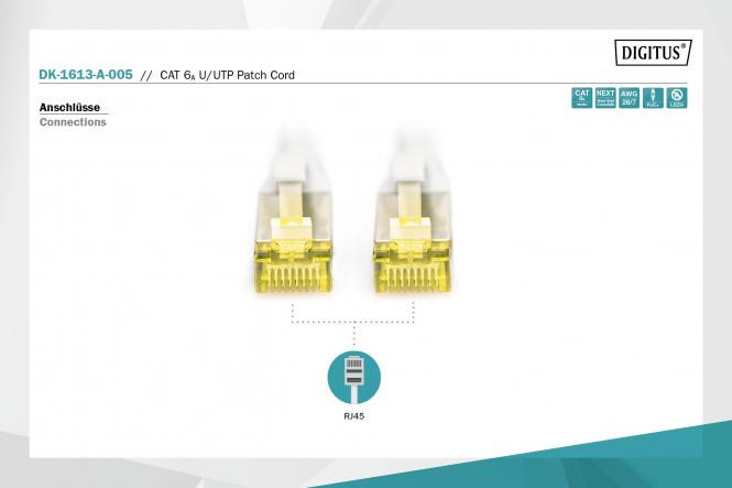 DIGITUS CAT 6A U-UTP patch cord, Cu, LSZH, 0.5 m, grey
