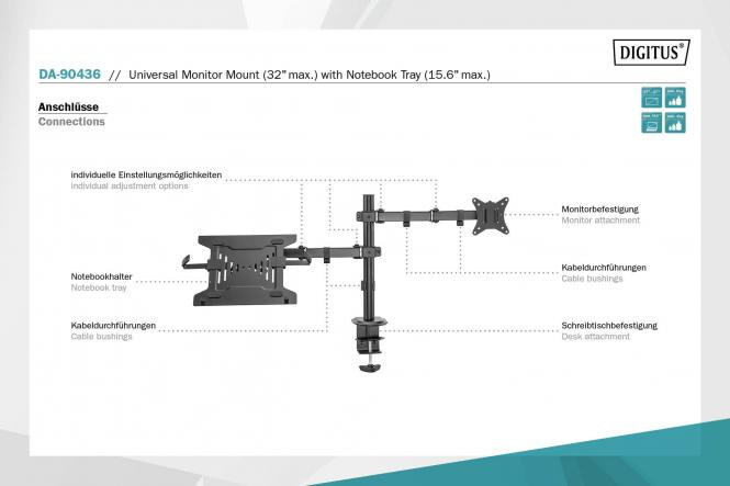 DIGITUS Monitor Arm (17-32'') / Notebook Tray 9 kg. max.