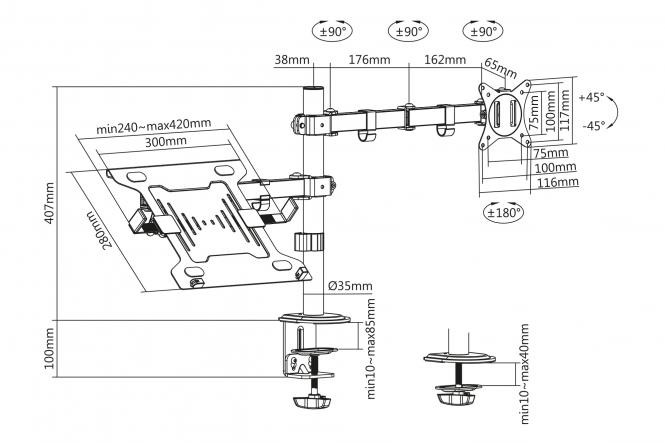 DIGITUS Monitor Arm (17-32'') / Notebook Tray 9 kg. max.