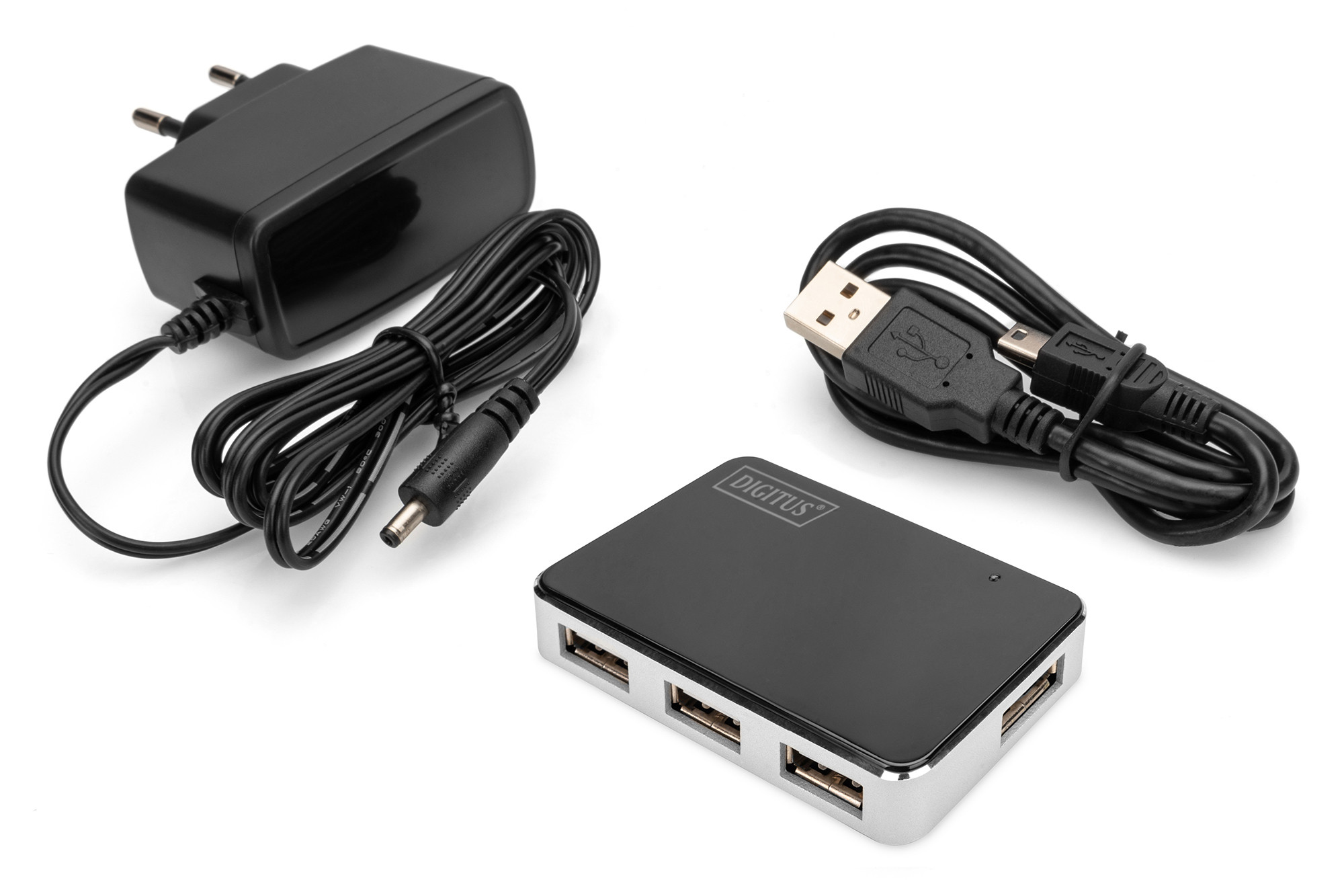 DIGITUS USB 2.0 hub 4-port with Mini-B input, Black