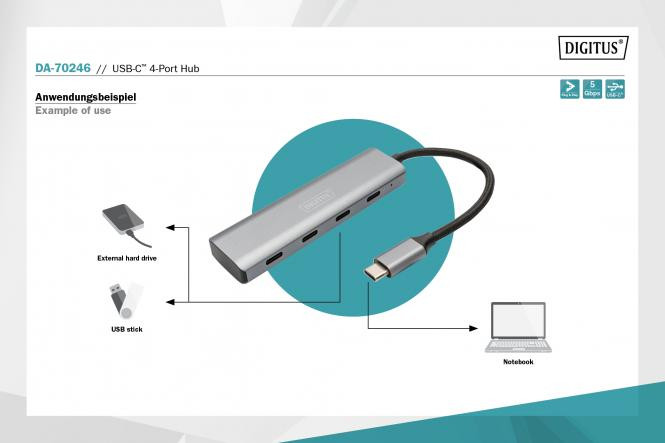 DIGITUS USB-C 4 Port HUB 4x USB-C 3.1 Gen1, 5Gbps