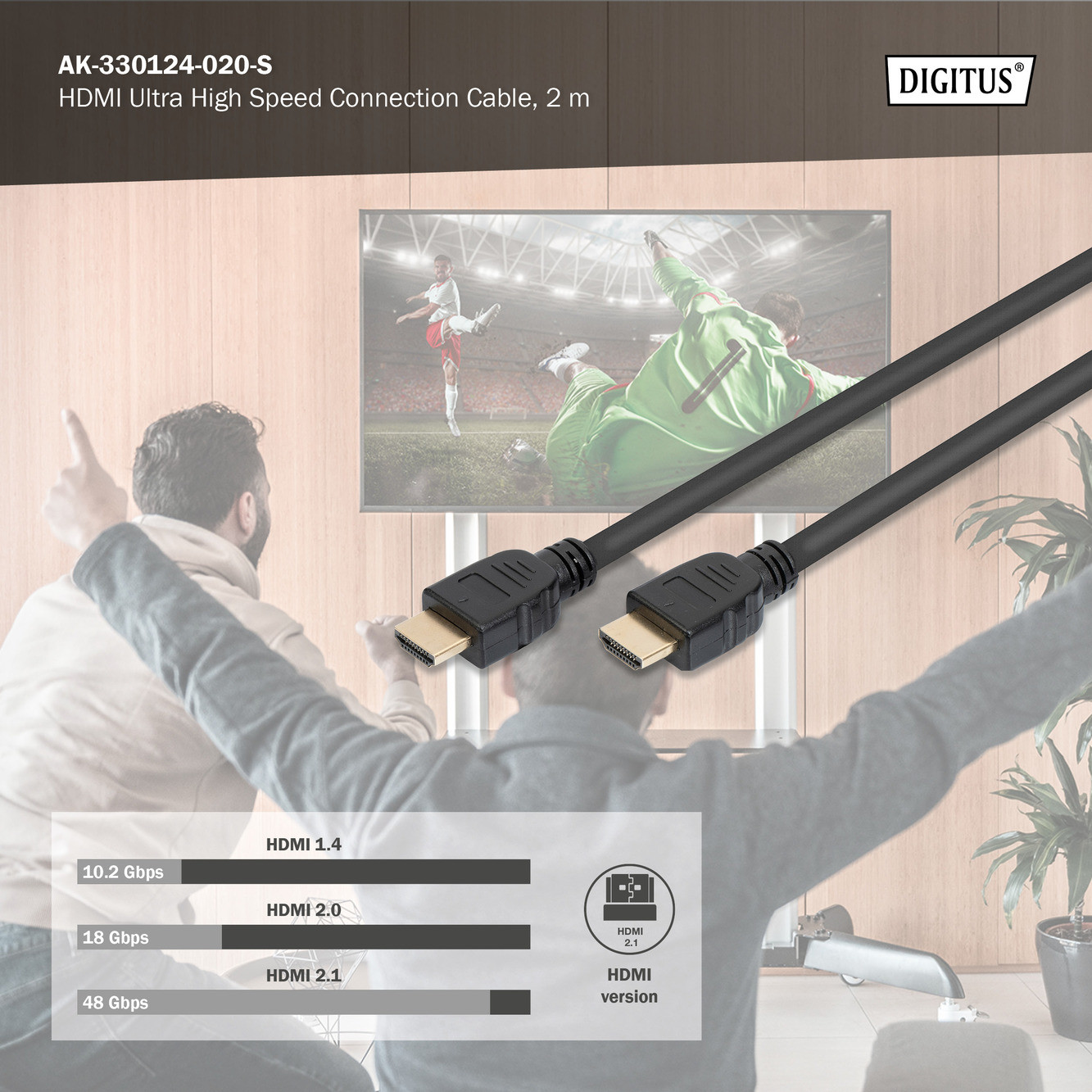 BildeDIGITUS HDMI UHS cable Type A M/M 2.0m, w/Eth, 8K 60Hz black