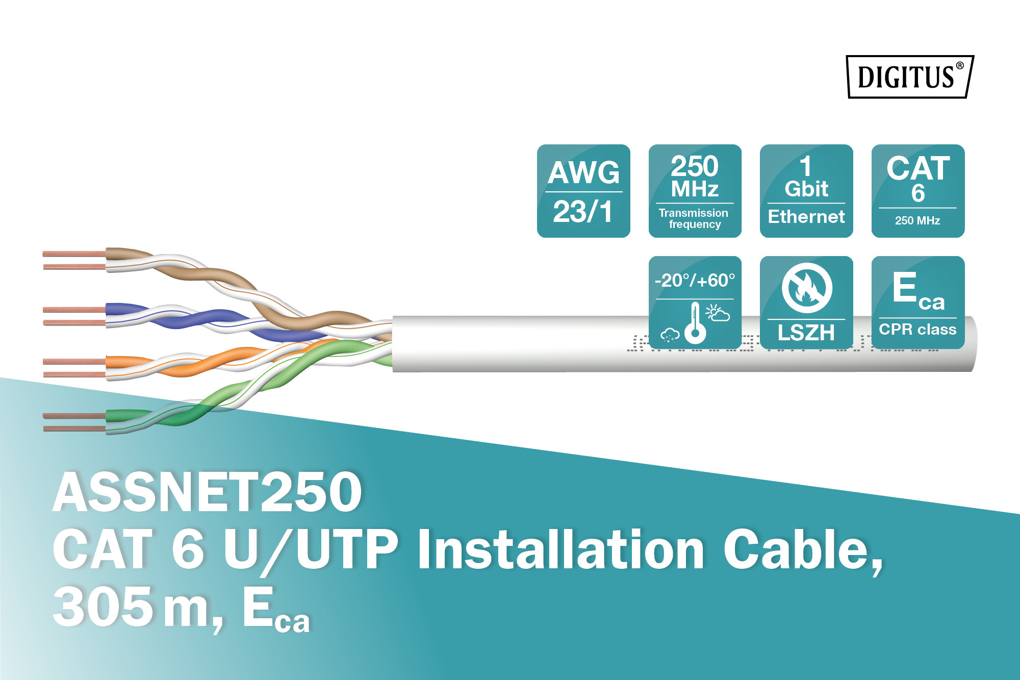 BildeDIGITUS ASSNET250 CAT 6 U-UTP installation cable 305m, Eca