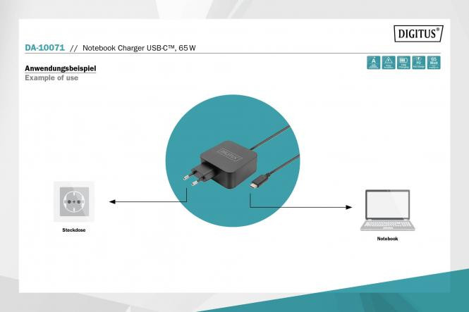 DIGITUS Notebook Charger USB-C PSU 65W PD3.0