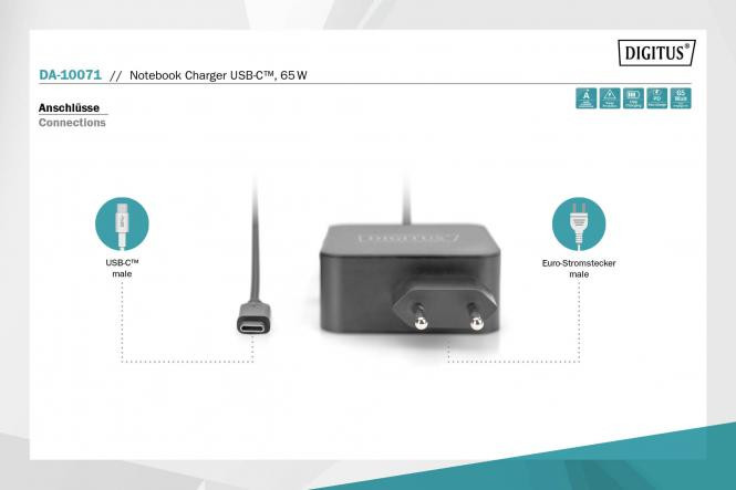 DIGITUS Notebook Charger USB-C PSU 65W PD3.0