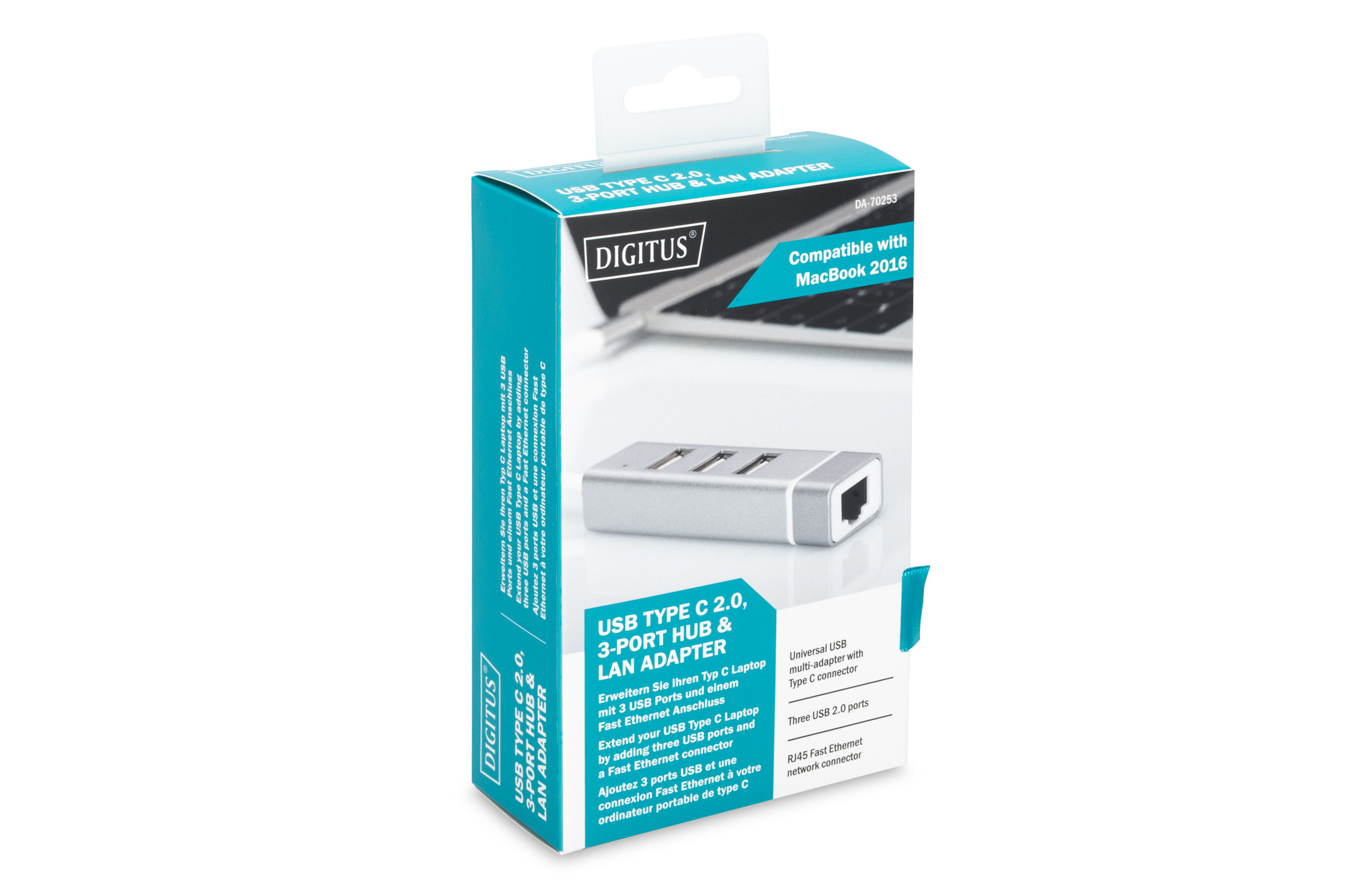 DIGITUS USB-C hub 3 x USB-A with Fast Ethernet, Silver