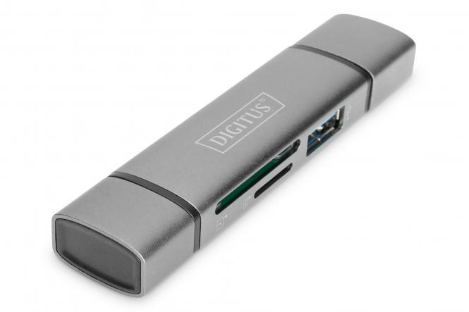 BildeDIGITUS Combo Card Reader Hub (USB-C+USB 3.0) 1x SD, grey