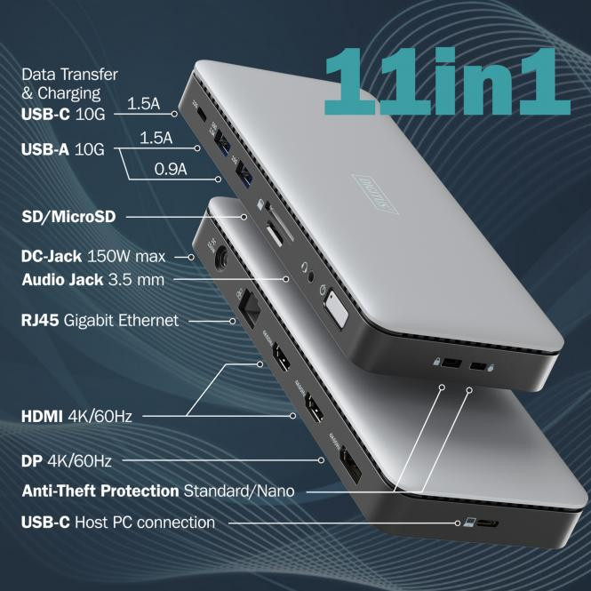DIGITUS USB-C Docking Station, 2x HDMI, 1x DP 2x USB-A