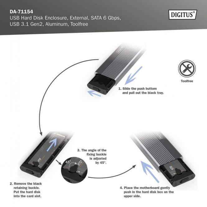 DIGITUS USB hard disk enclosure, SATA 6Gbps, USB 3.1 Gen2