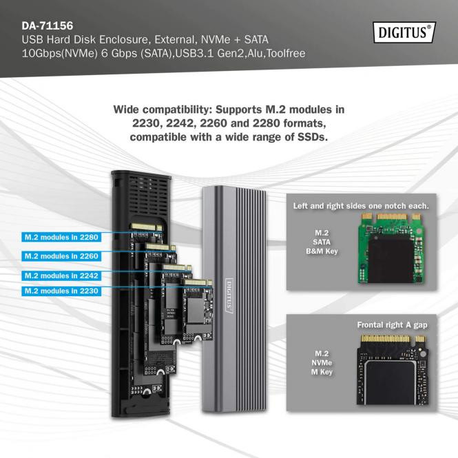 DIGITUS USB hard disk enclosure, NVMe + SATA 10Gbps(NVMe)