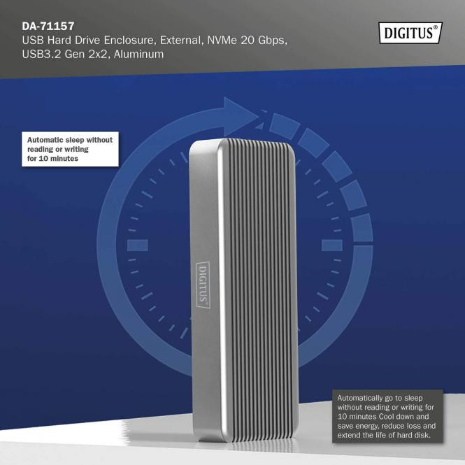 DIGITUS USB M.2 hard disk enclosure, NVMe 20Gbps, USB 3.2