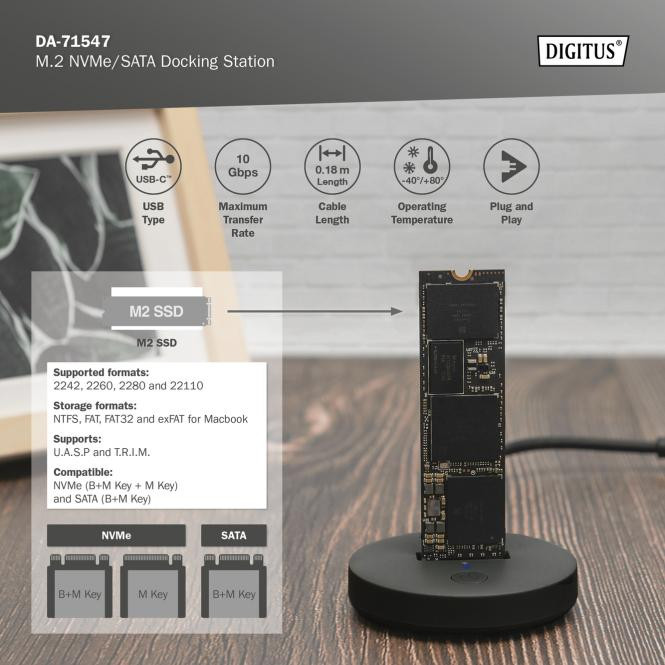 DIGITUS NVMe/SATA Docking Station USB3.2 Gen2 USB-C NVMe