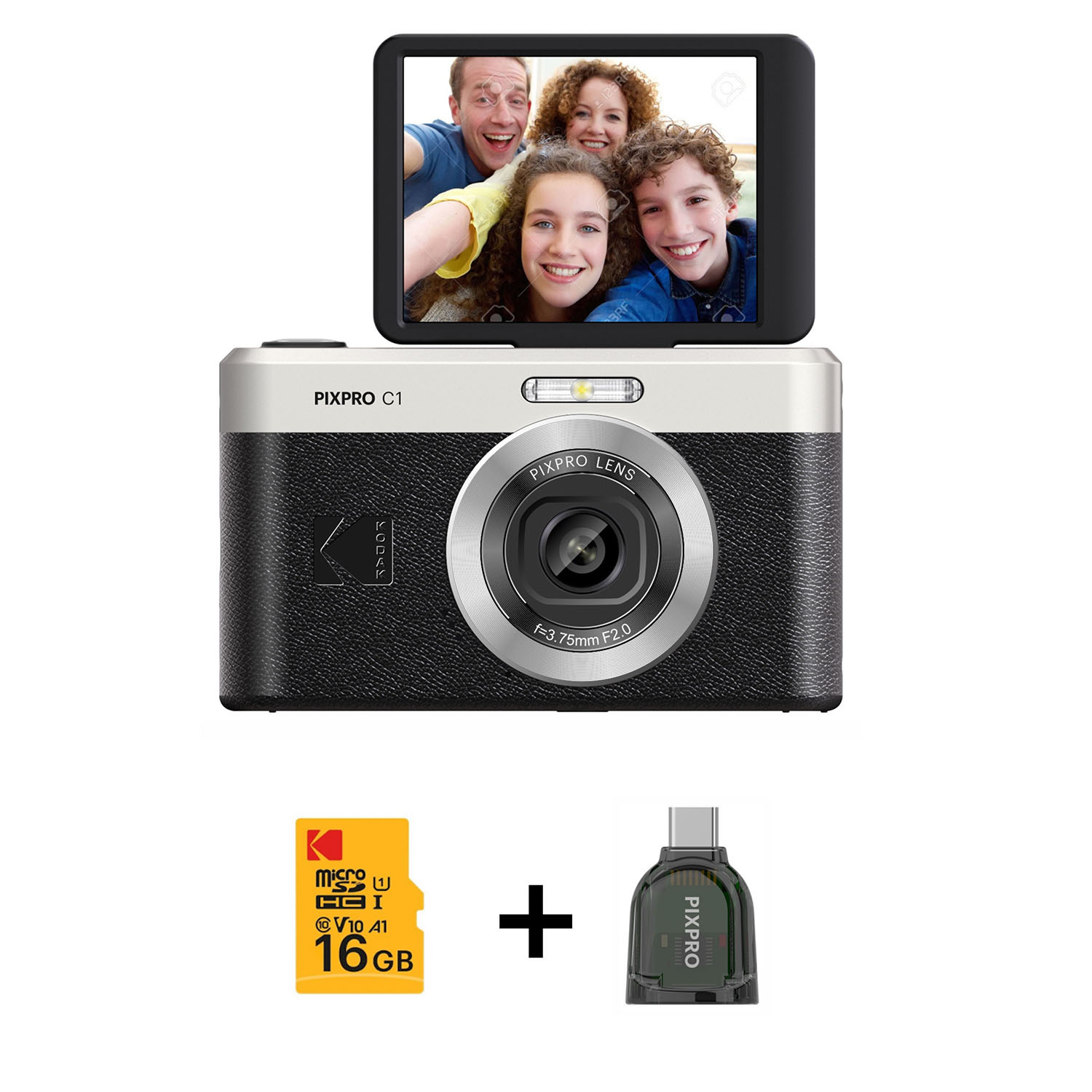 KODAK Digital Camera Pixpro C1 CMOS 4x Digital 13MP Black - Bundle