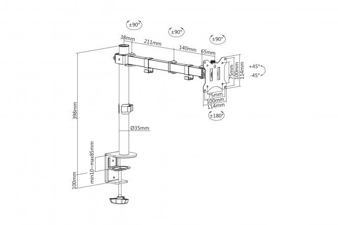 DIGITUS Single Monitor Clamp Mount 15-32'', 8 kg (max.)