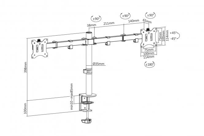 DIGITUS Dual Monitor Clamp Mount 15-32'', 2x 8 kg (max.)