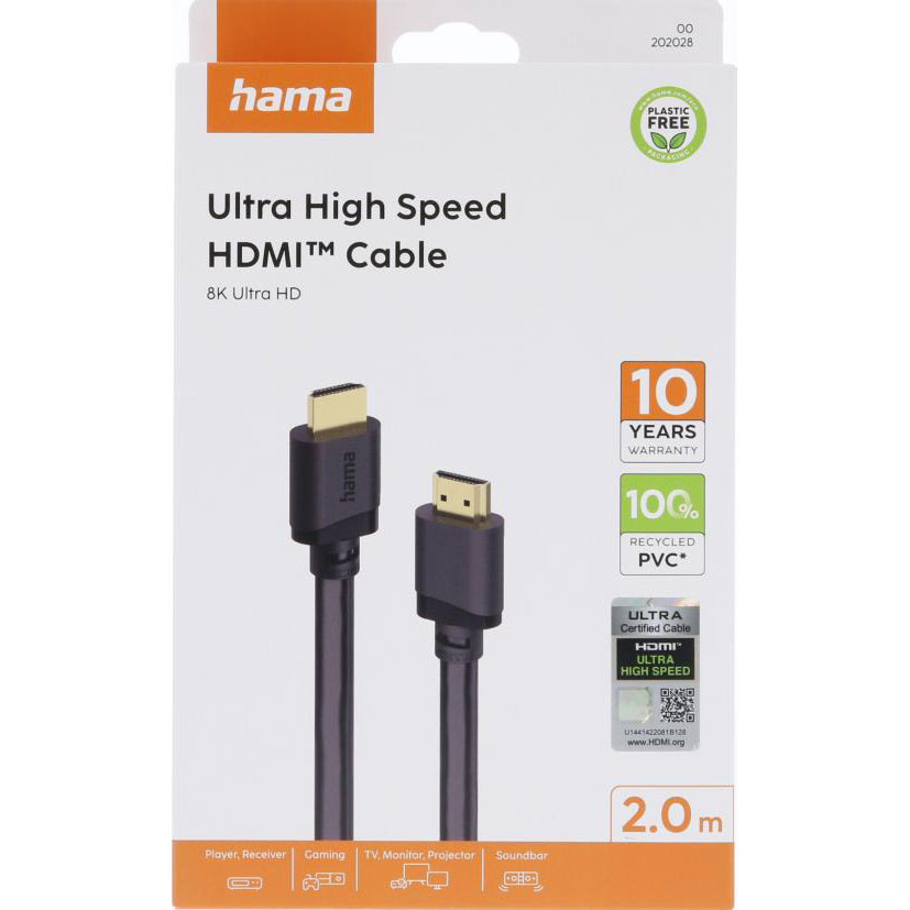 HAMA Cable HDMI Ultra High Speed 8K 48Gbit/s 2.0m Gold