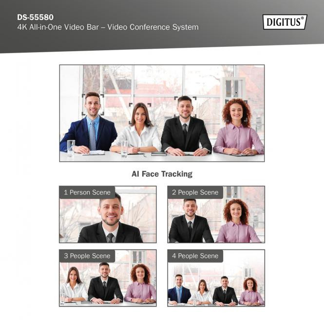 DIGITUS 4K All-in-One Video Bar, Set ePTZ, AI, 1x table mic