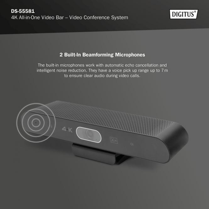 DIGITUS 4K All-in-One Video Bar ePTZ, AI, 2x mic/1x speaker