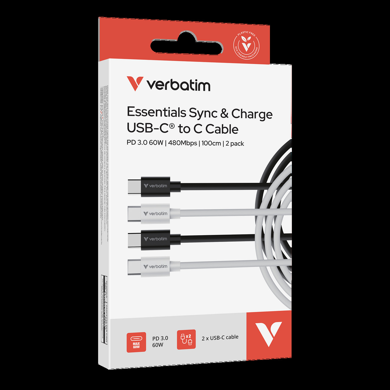 Verbatim Essentials USB-C to USB-C Cables 60W 1m 2-pack