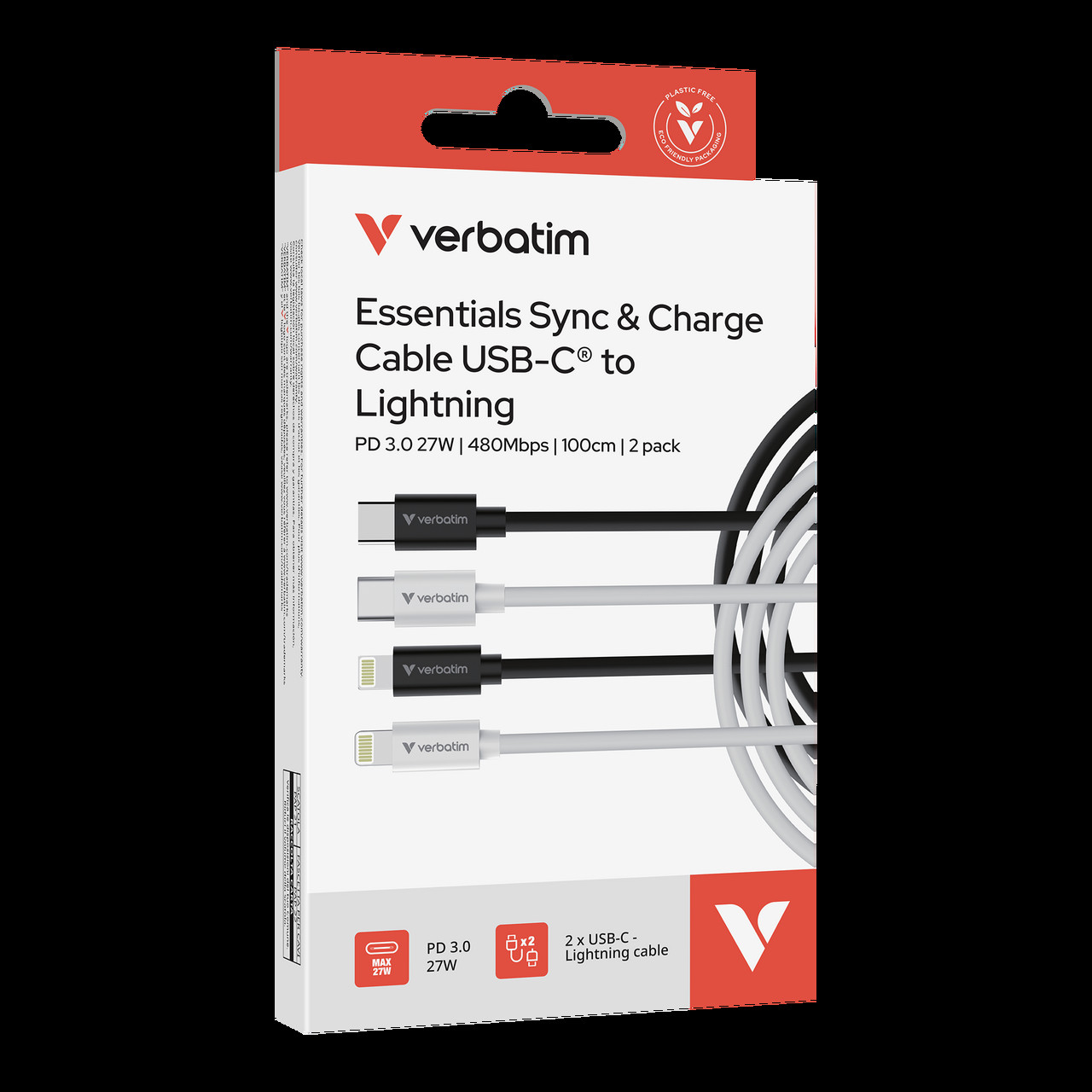 Verbatim Essentials USB-C to Lightning Cables 27W 1m 2-pack