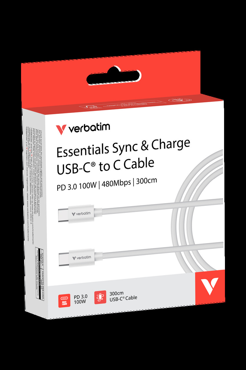 Verbatim Essentials USB-C to USB-C Cable 100W, 3m