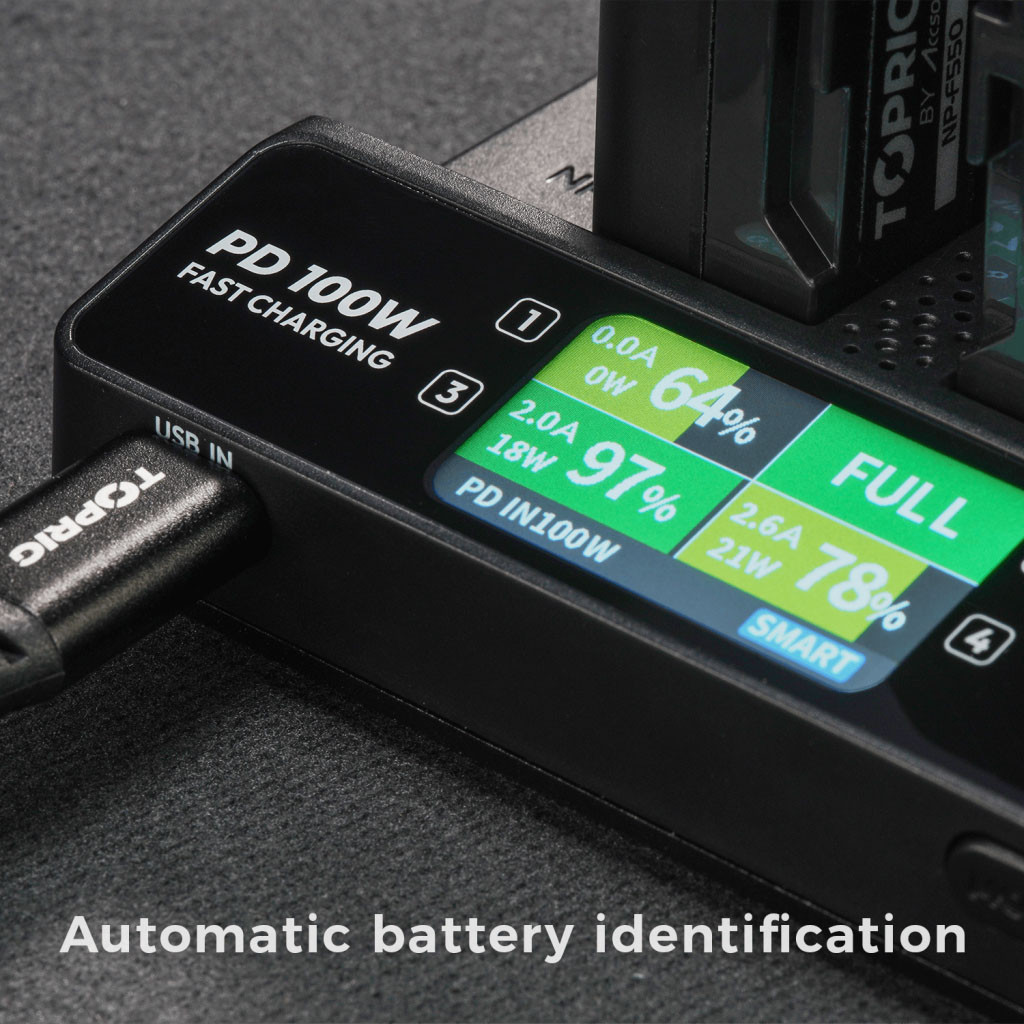 ACCSOON TopRig 100W 4-Bay NP-F Fast Charger
