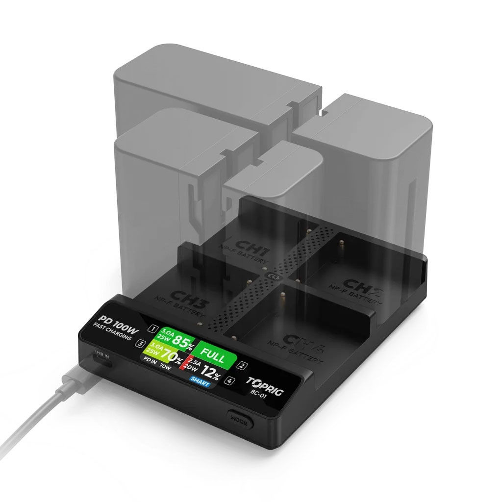 ACCSOON TopRig 100W 4-Bay NP-F Fast Charger