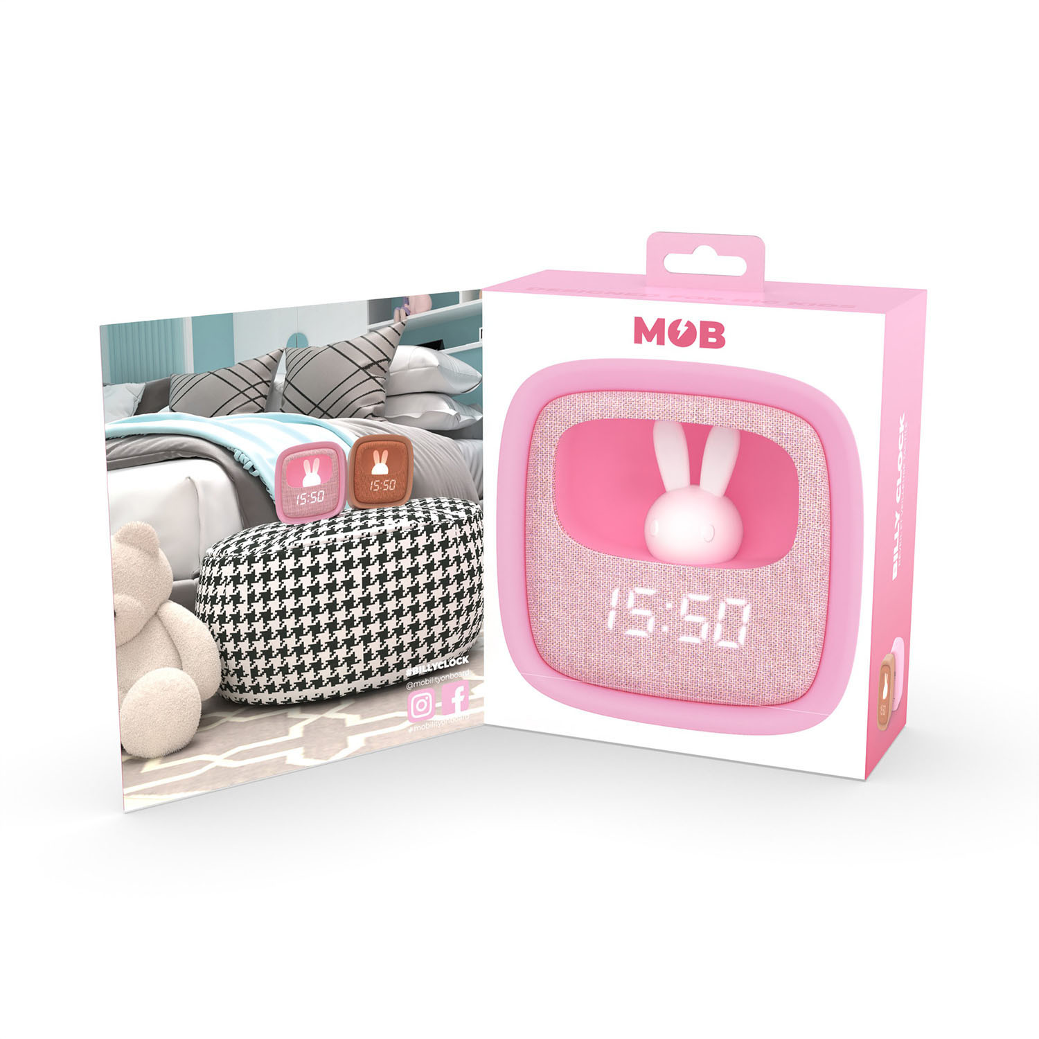 MOB Alarm Clock with Light Billy Clock Pink Marshmallow
