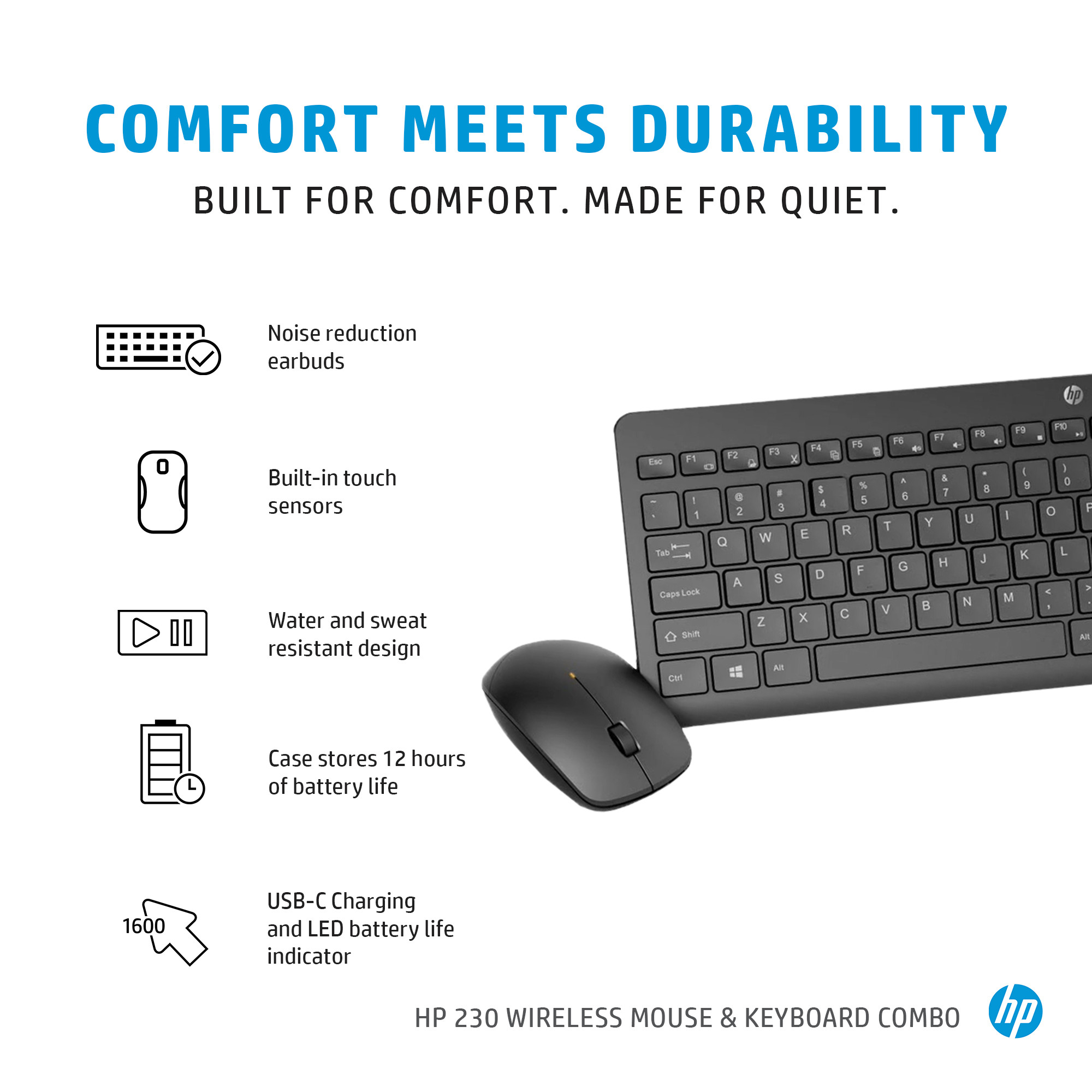 HP 230 Trdls Desktop Sett, Sort - Nordisk (Consumer)