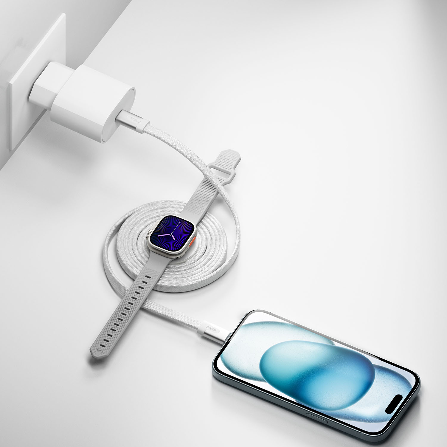 STATIK MagStack 2in1 C to C Cable with Apple Watch charging 1,5m White