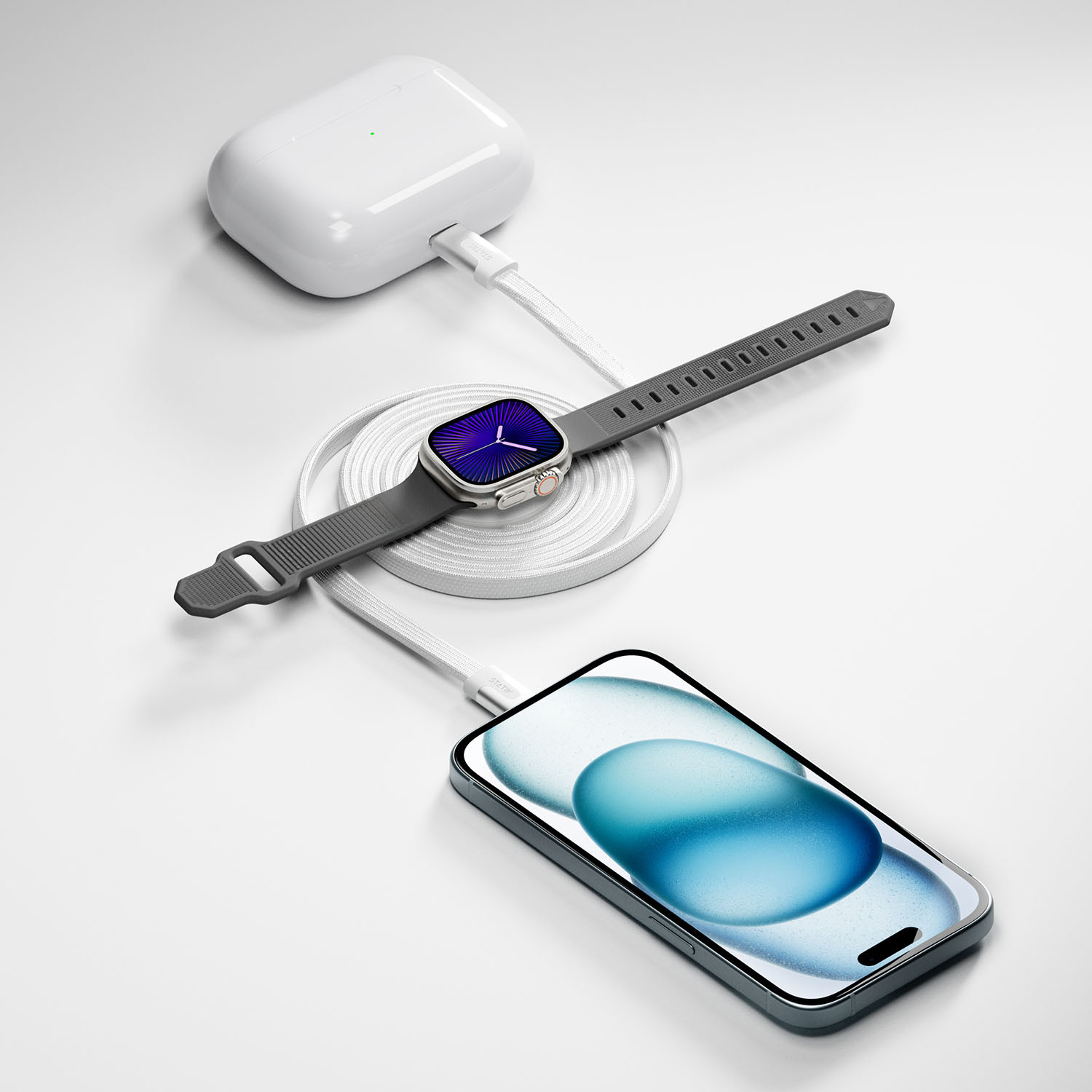 STATIK MagStack 2in1 C to C Cable with Apple Watch charging 1,5m White