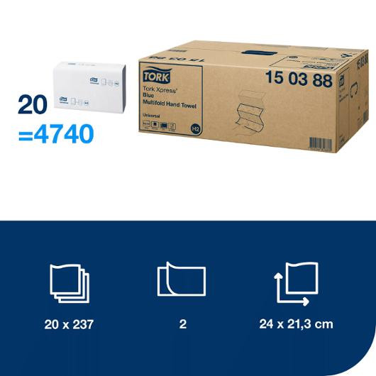 Tørkeark Tork Univers Xpress H2 Blå (237 stk/bunt, 20 bunter)
